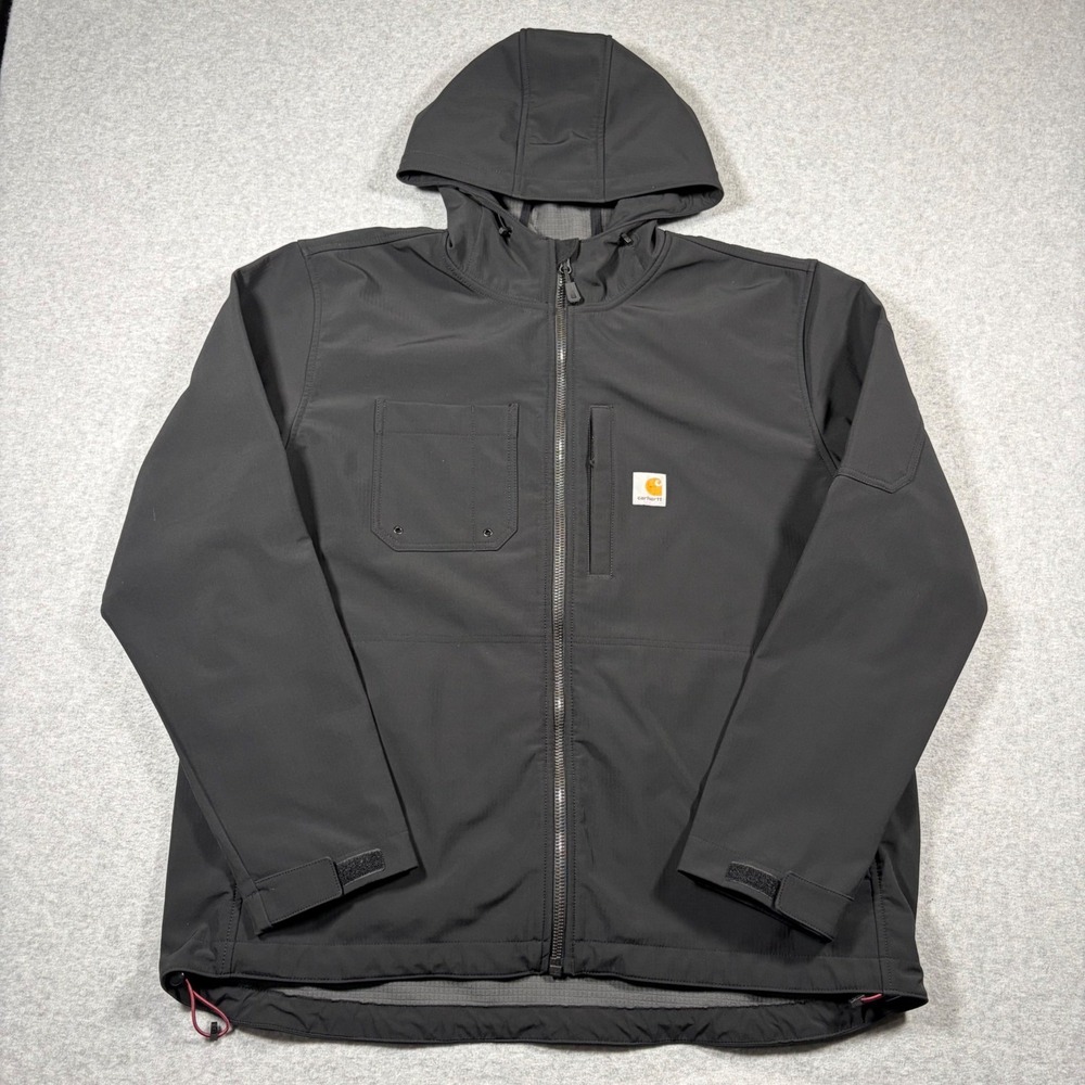 Carhartt Rain Defender Softshell Jacket Men's 2XL Black Relaxed Fit Hooded Work
